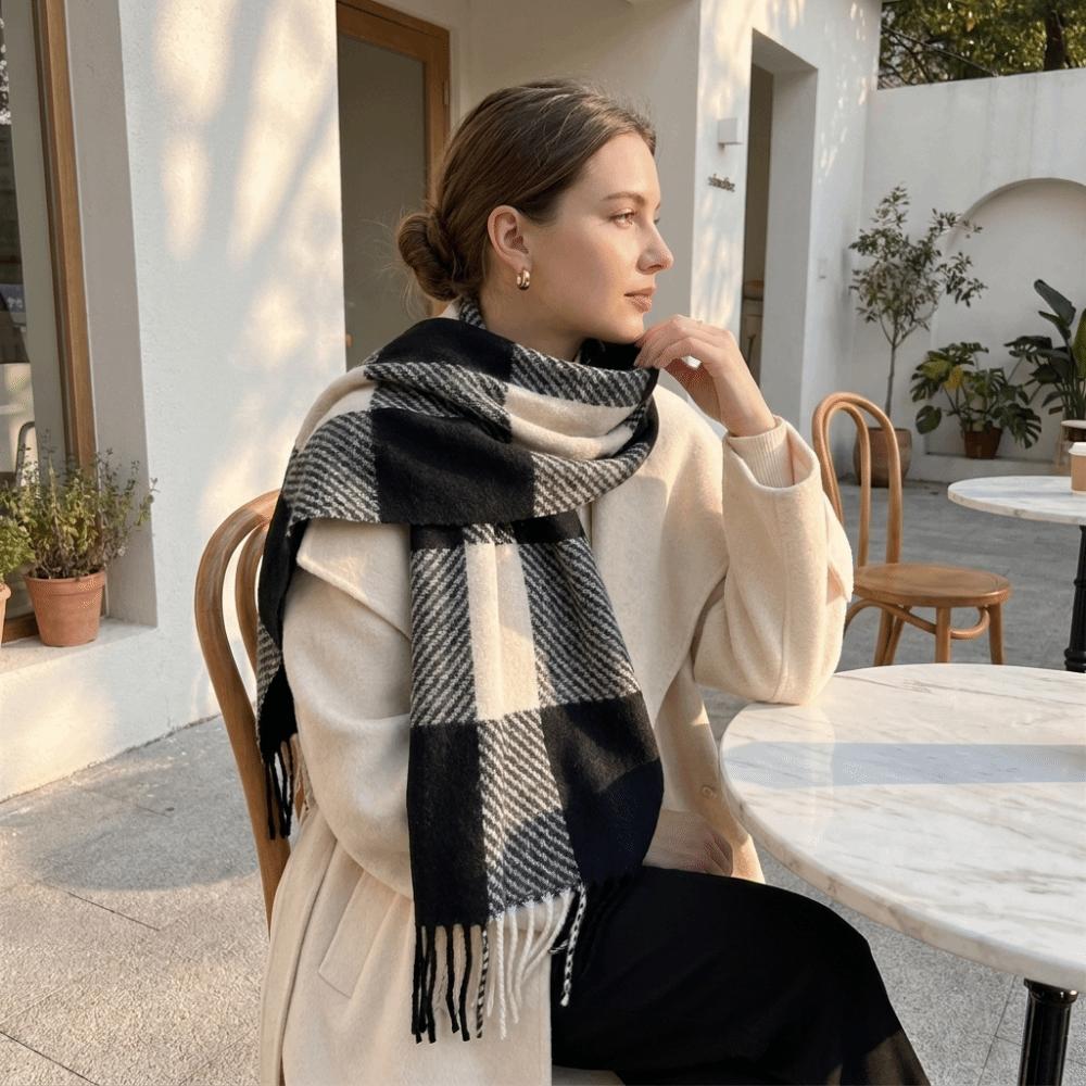 Fringed Plaid Shawl Checkered Wrap Scarf Ladies Faux Cashmere Scarf Party