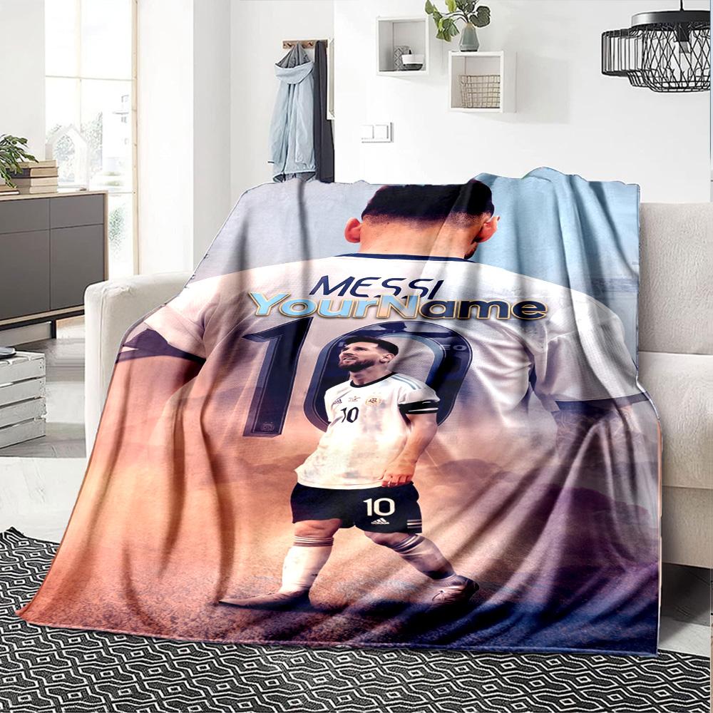 Messi Personalized Text Blanket Multi-purpose Customizable Blanket Soft & Cozy Perfect for Bedding Couch Nap Seaside for All Occasions