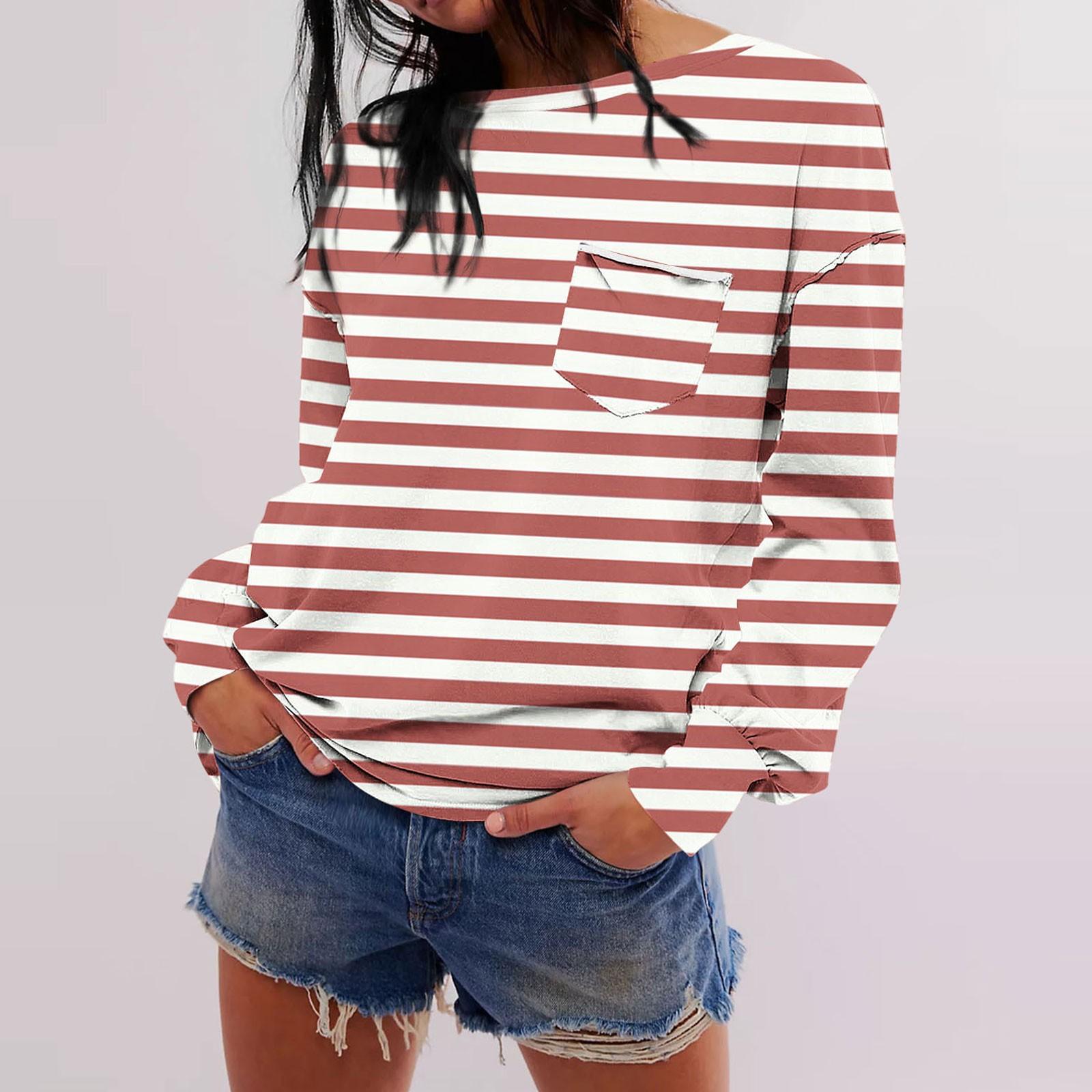 

Женская мода с длинным рукавом, осенний полосатый принт, свободный топ с круглым вырезом и длинными рукавами XL арбуз красный