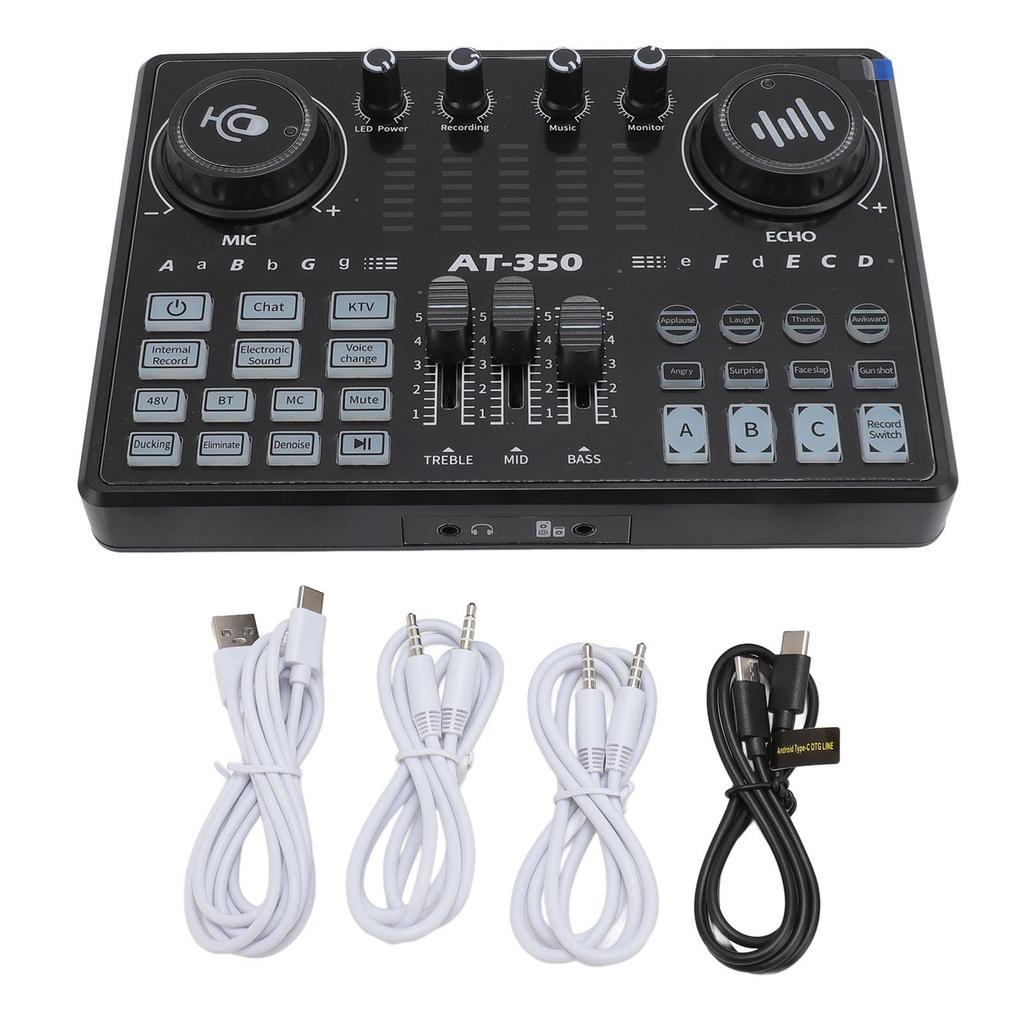 Professional Live Sound Card Mixer with LED Light Voice Changer Multiple Sound Effects Recording Sound Card for 48V