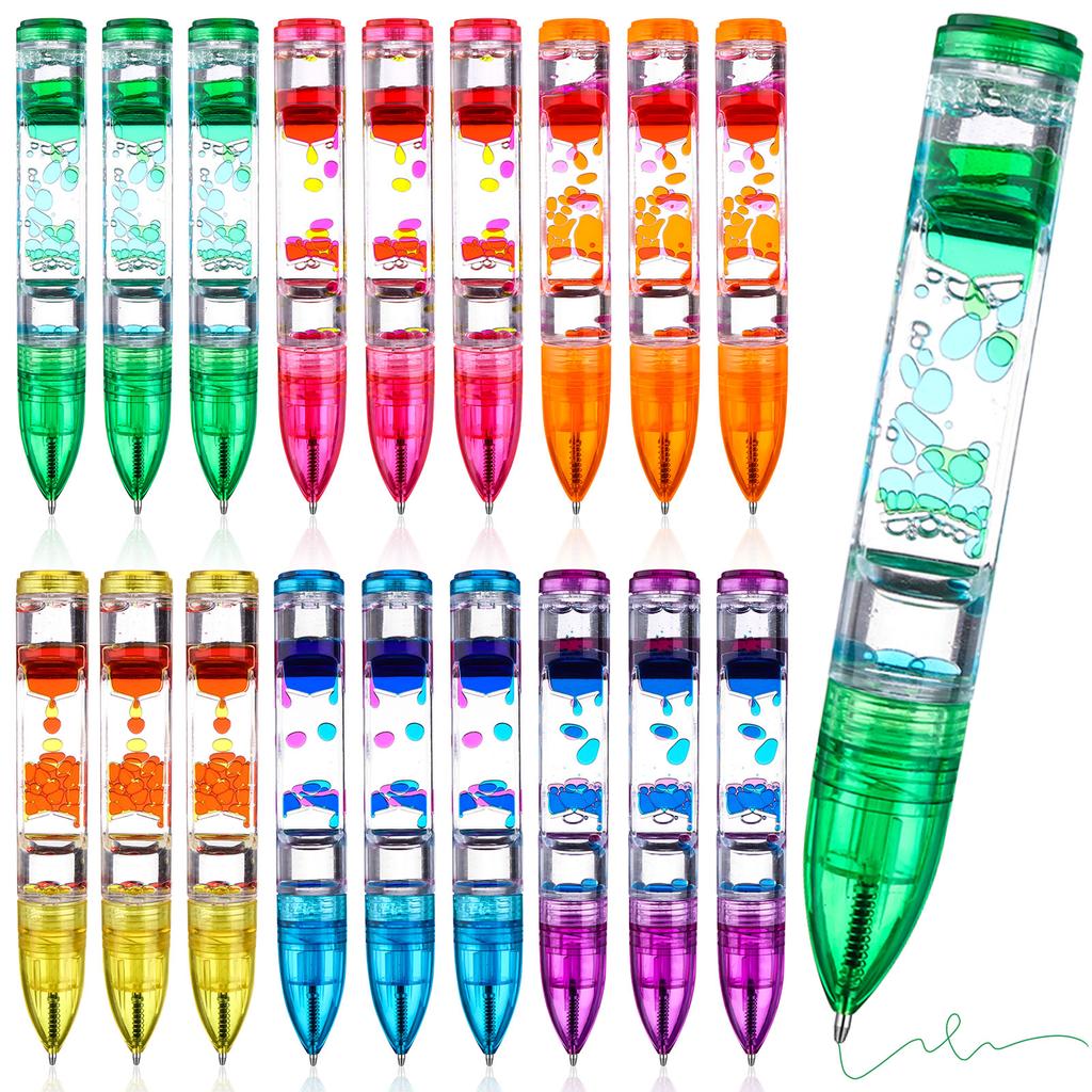 18 Pcs Liquid Motion Pen Colorful Liquid Motion Bubbler Pens Fidget Liquid Ballpoint Pen Novelty Fun Colorful Timer Pens For Str