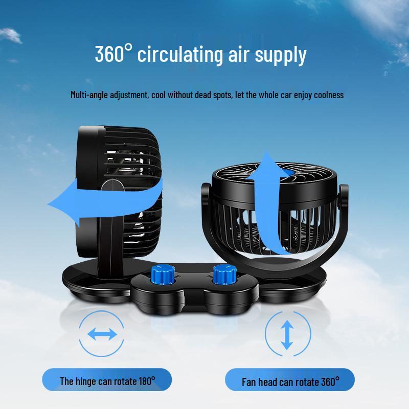 Dual Head 12V/4V/USB Car Fan with Double Control and High Wind Power