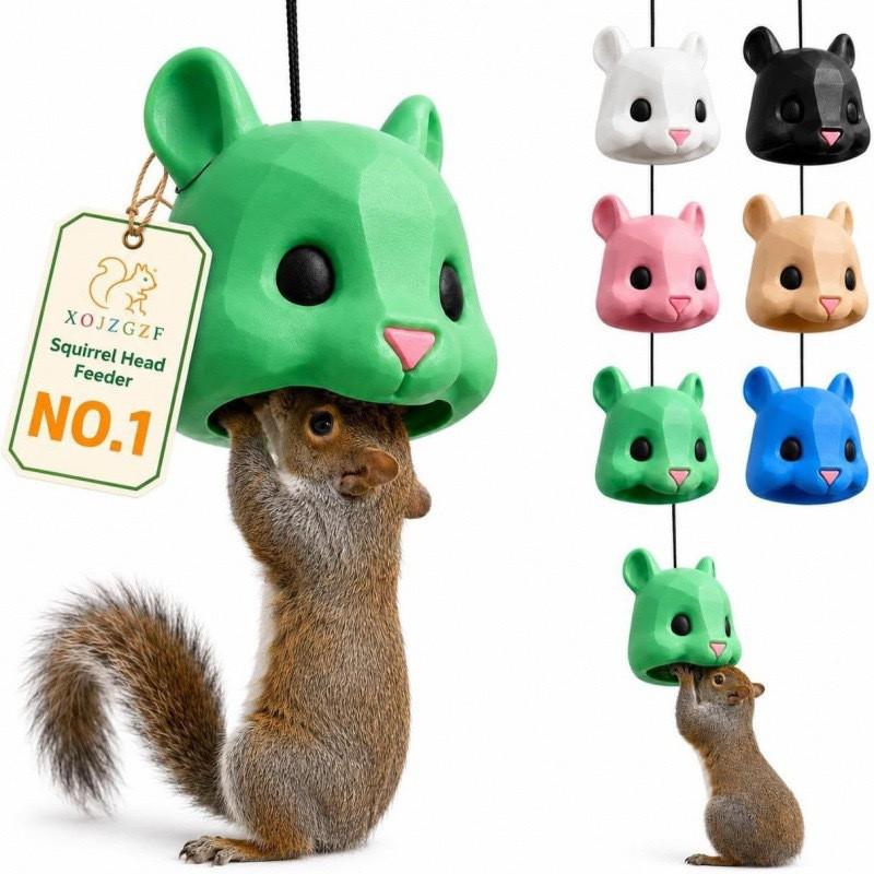 Squirrel Head Bird Feeder Outdoor Hanging Cartoon Garden Decor