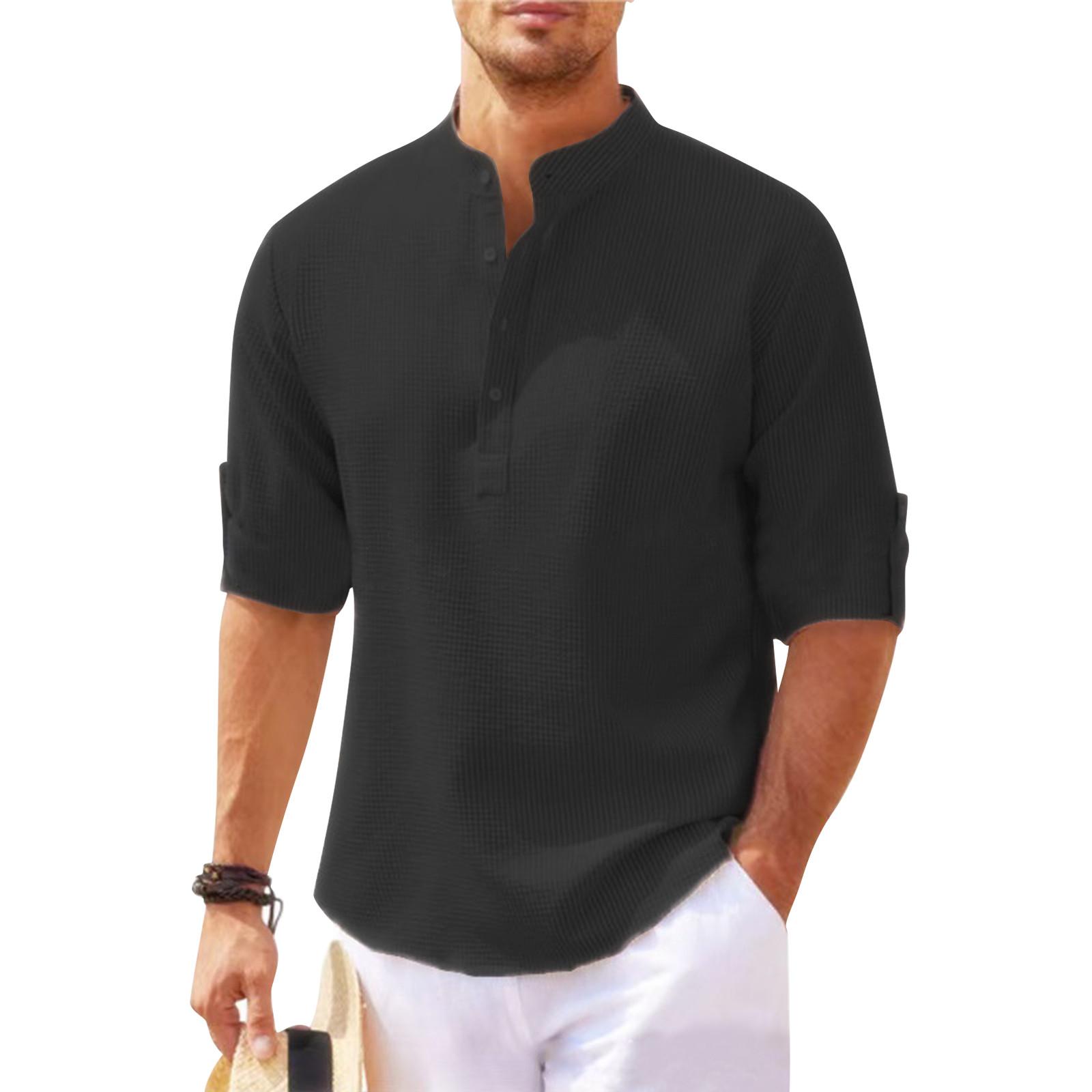 

Мужская летняя короткая приталенная модная дышащая мужская рубашка XXXL чёрный