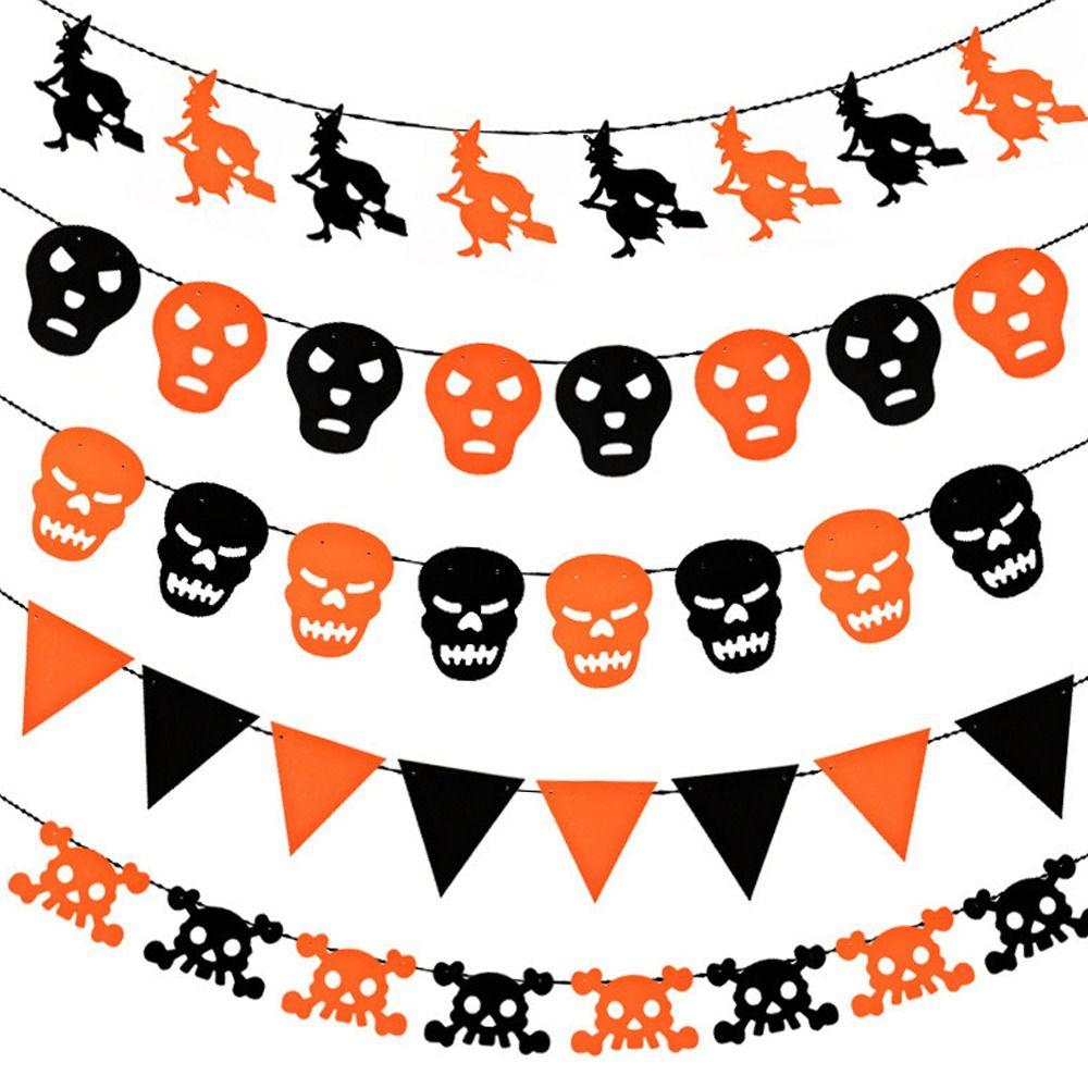 Pumpkin Bat Skull Spider Web Halloween Non-woven Flags Hanging DIY Happy Halloween Banner Funny Party Decor Pull Flag