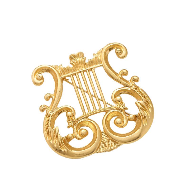 Harp Design Sense Accessory Metal Smooth Brooch for Women, High-end and Sophisticated Suit Pin, Niche Corsage