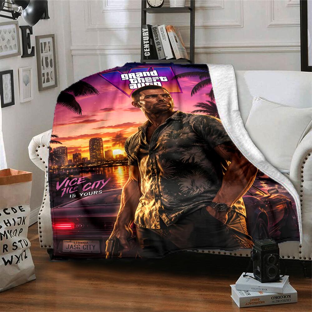 1 Stück Decke - Spiel Grand Theft Auto Aufdruckdesign,Leichte Decke für Sofa,Bett - Weich & Warm,Geschenk für Alle Jahreszeiten