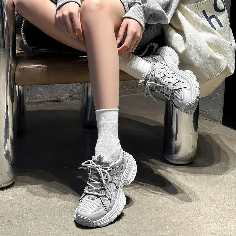 Fashion dad shoes women's spring trendy leather mesh breathable casual platform sneakers