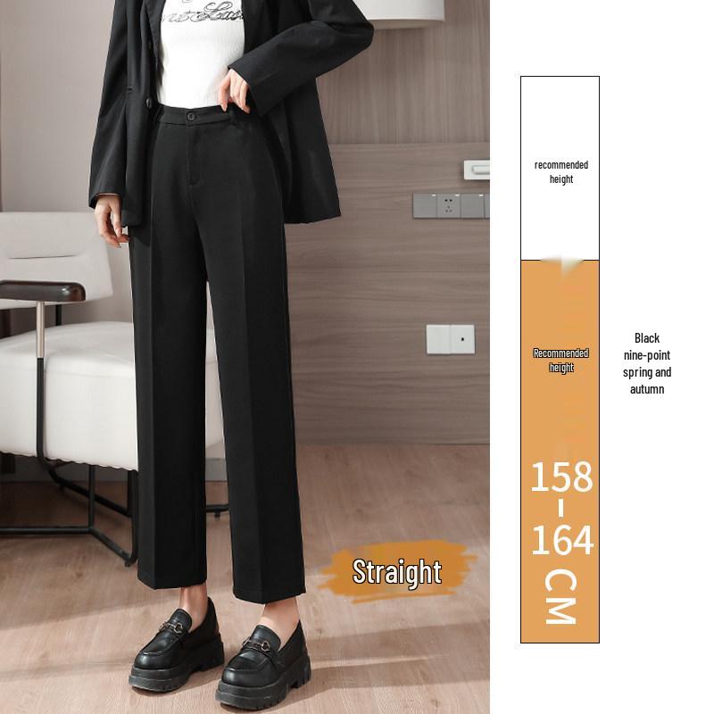 

Women s Black Straight-Leg Suit Pants – Professional Spring/Autumn Cigarette Trousers, Petite Nine-Tenths Length. 2XL for 130-145 lbs