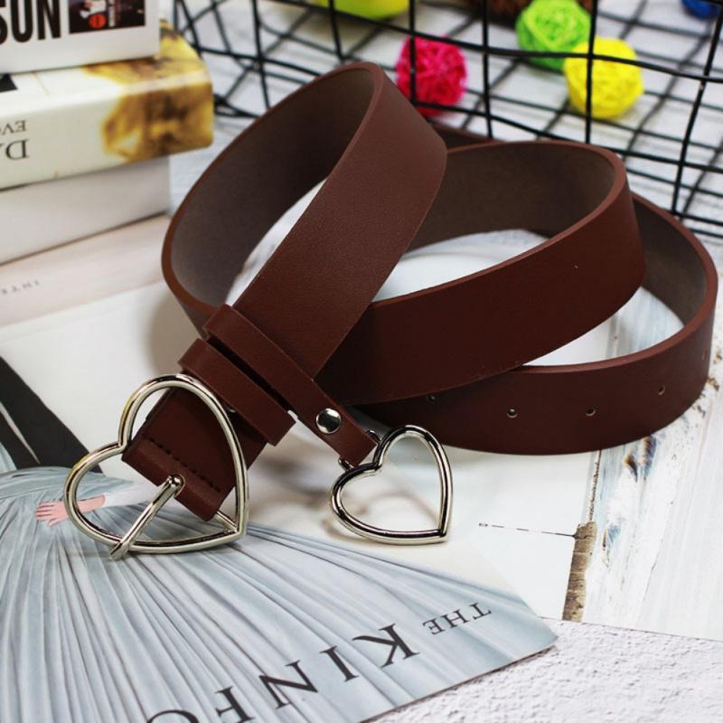 Korea Japan Style Soft Girl Love Heart Metal Buckle Pu Leather Belts Ladies Office Work Runway Belt