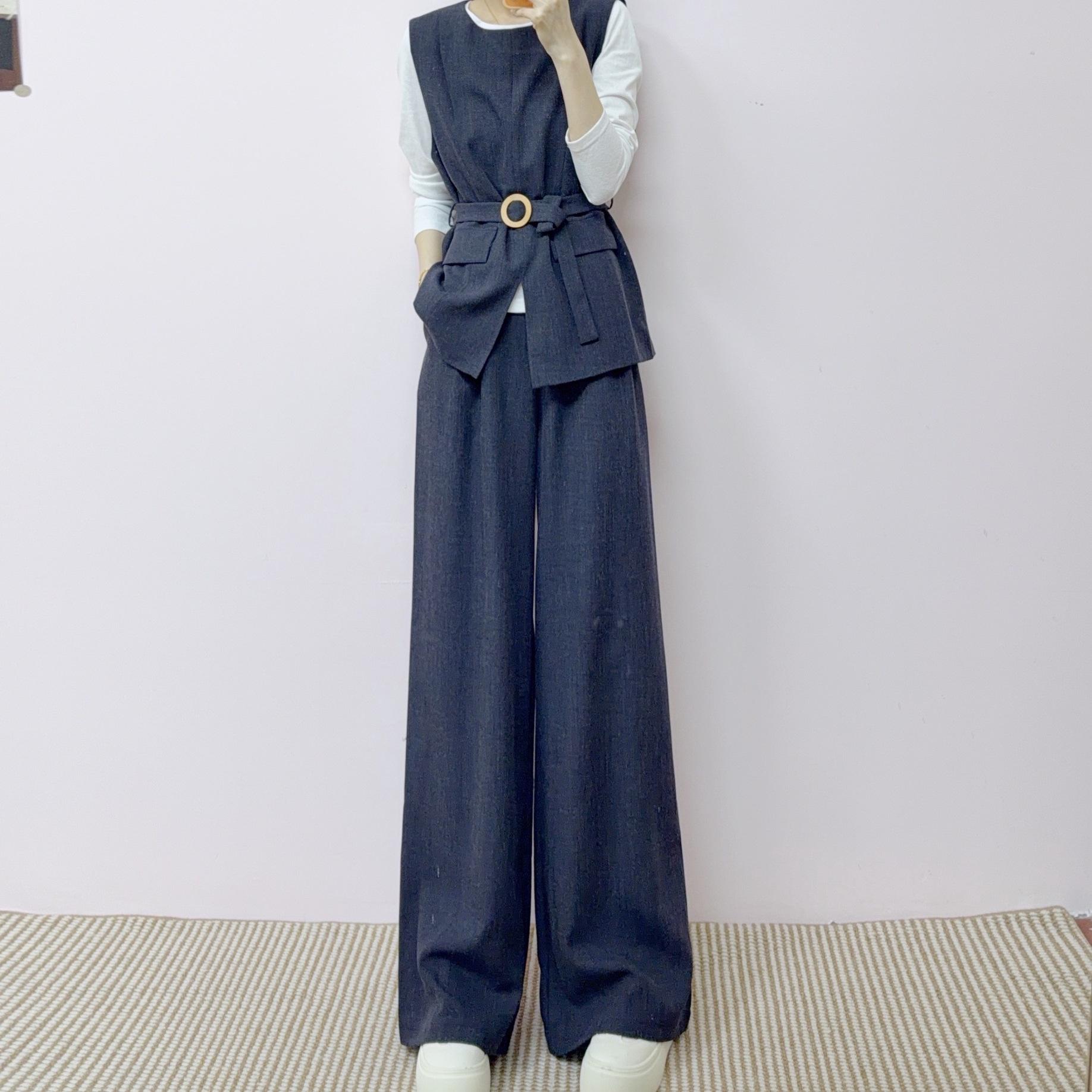 

Spring 2026 Fashion: Versatile Vest Top & Wide-Leg Pants Set M (90-115 jin) темно-синього кольору