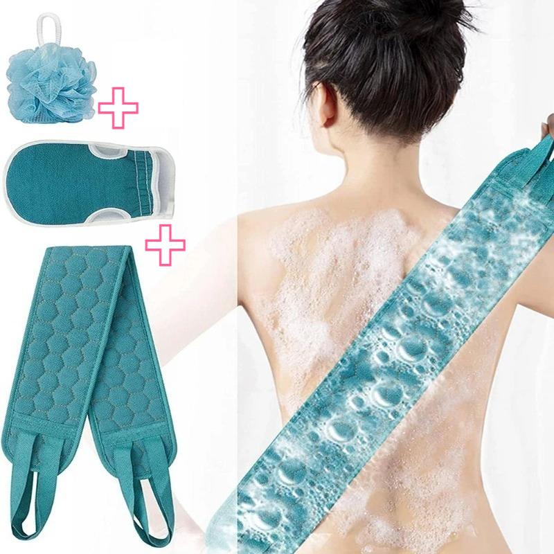 Набор мочалок-рукавиц для домашнего использования(3 ШТ.)Набор скрабирующих мочалок для тела - Включает скраб для спины, мочалку-перчатку для ванны и губку-люфу для душа зелёный