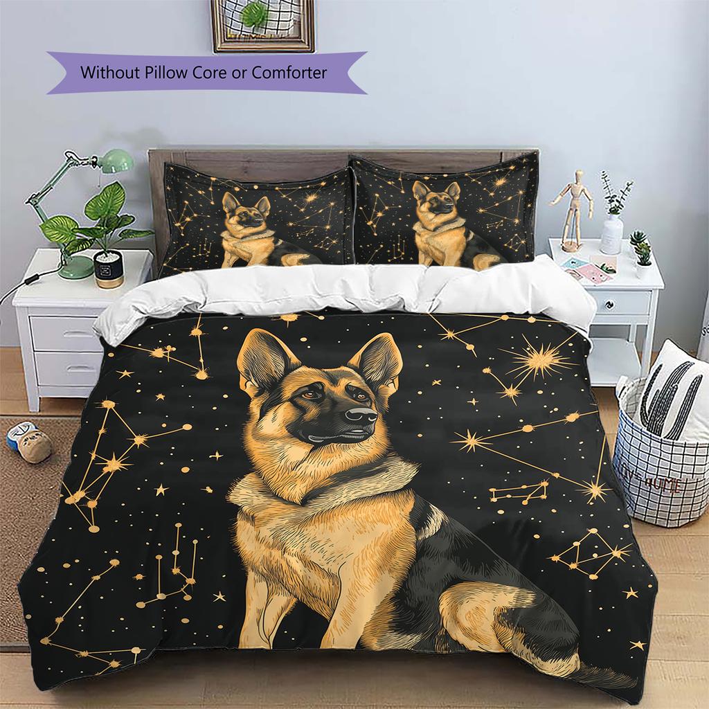 Black German Shepherd Pattern Bedding Home Decoration Birthday Gift (1 * Duvet Cover + 2 * Pillowcase, Without Core)