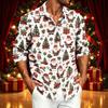 Men's Casual Long Sleeve Shirt with Christmas Print for Spring and Fall