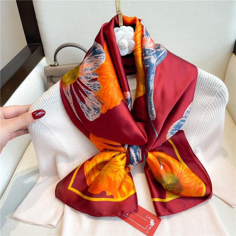 Lily Luxury Temperament Scarf New Silk Scarf Long Large Size Travel Shawl Sunscreen