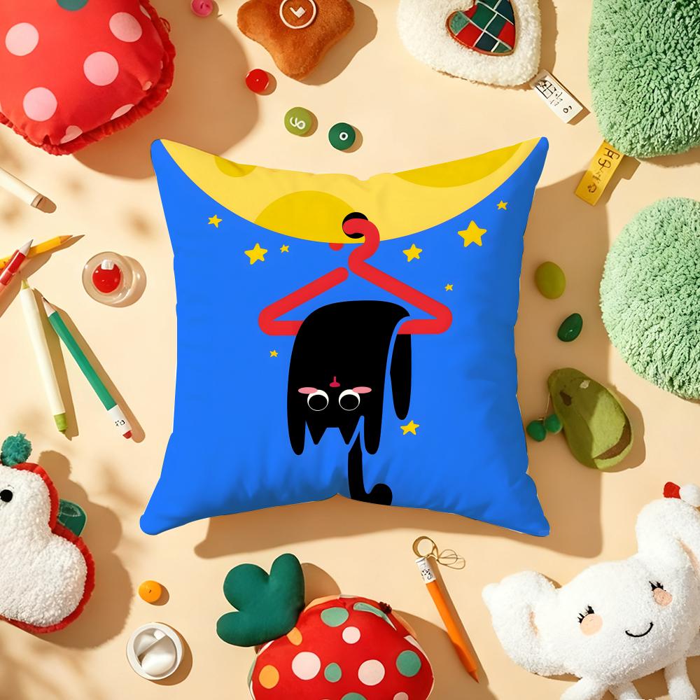 Cute Cat Cushion Cover Soft Short Plush DoubleSided Printing Home Decor Machine Washable Pillow Case Gift