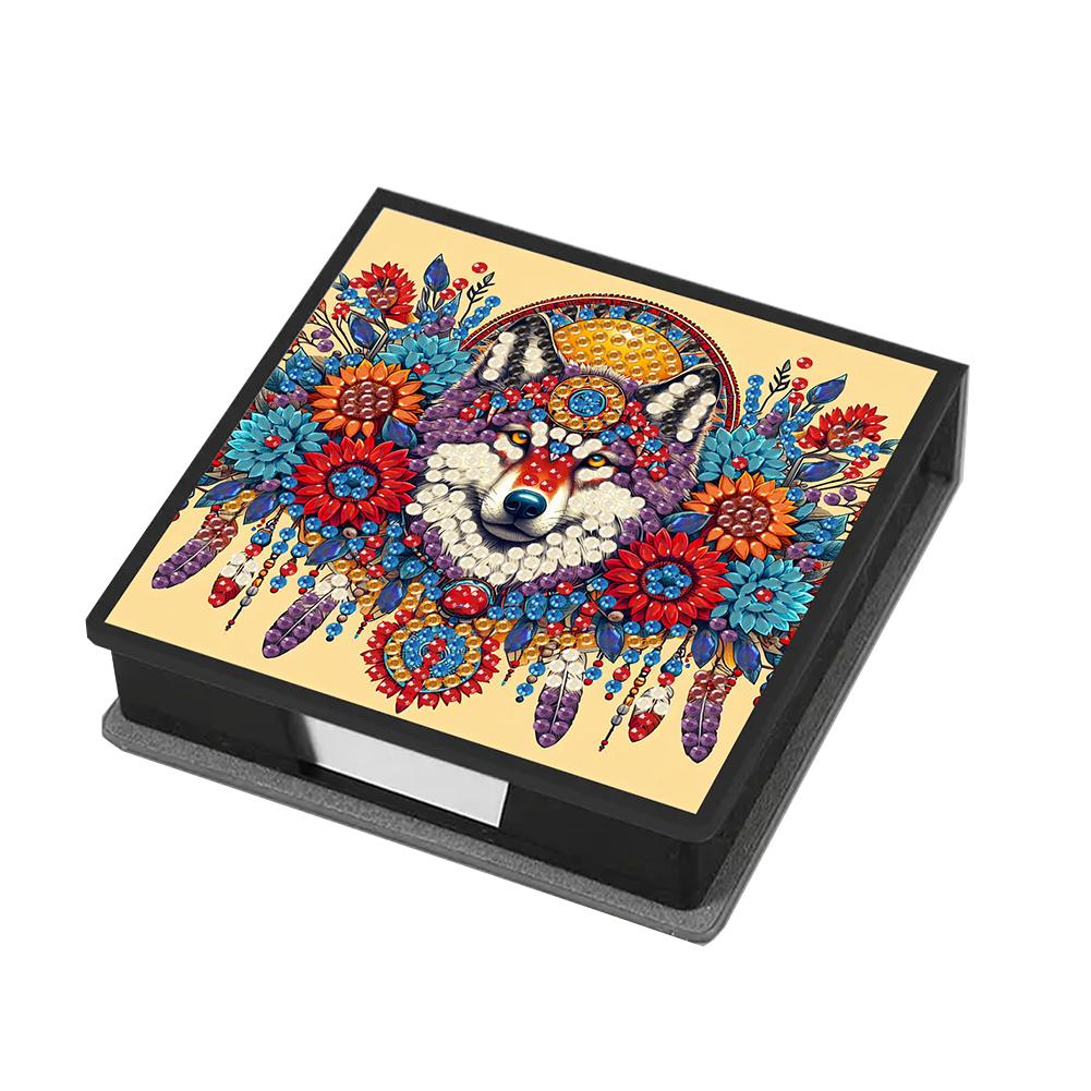 Animals Leather Diamond Painting Notecard Box Gem Art Sticky Note Holder Gem Painting Memo Pad Holder Mosaic Kit for Home Office