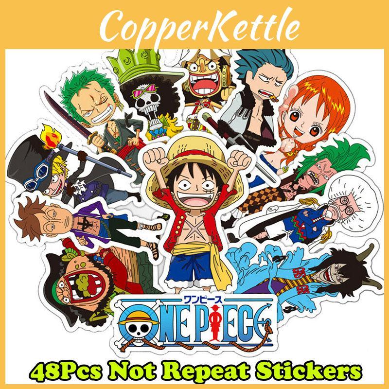 48pcs One Piece Anime Cartoon Stickers Collection For Laptops And Luggage Waterproof Pvc