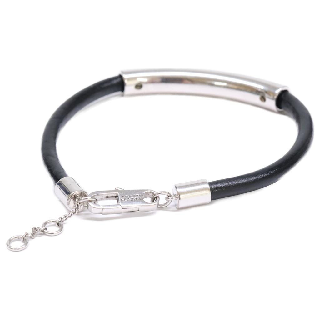 CELINE 460ZW3BLM Soleil calfskin and rhodium-finish brass Bracelet Silver / BlackUsed