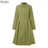 ZANZEA Women Casual Turn Down Collar Loose Long Sleeve Shirt Dress