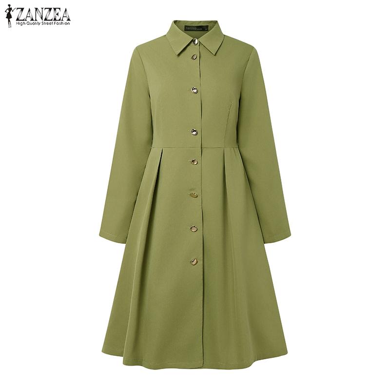 ZANZEA Women Casual Turn Down Collar Loose Long Sleeve Shirt Dress