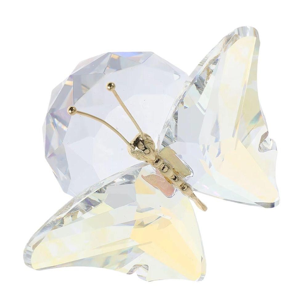 Transparent Crystal Butterfly Statue Shimmering Finish Color Butterfly Butterfly Ornaments Intricate Design Glass Base