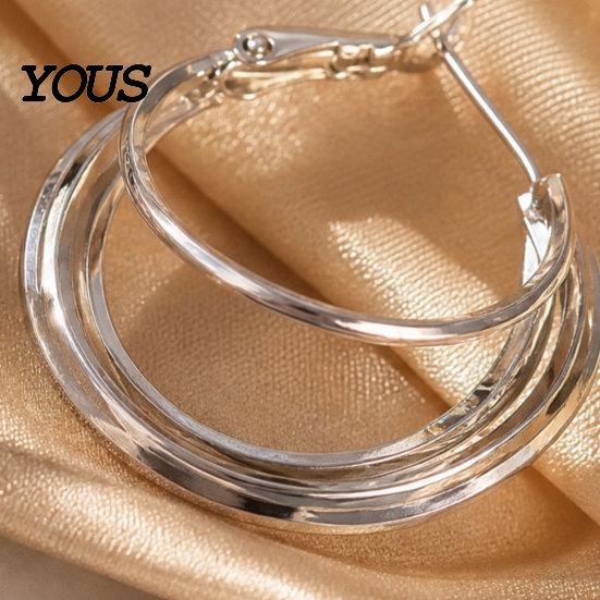 Earring 1 Pair Gold/Silver Hoop Earrings for Women, Chunky Casual And Formal Triple Split Earrings, Multi Statement Jewelry