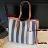 Summer Straw Woven Tote Bag for Women Large Capacity Striped Beach Bag Handmade Knitting Shoulder Bag Casual Vacation Handbag