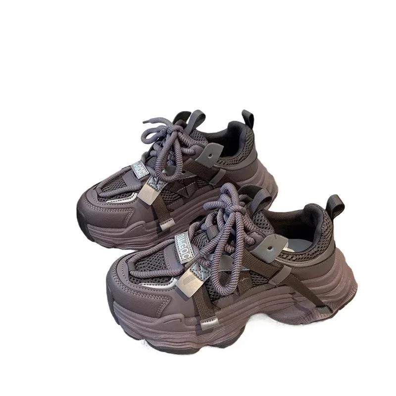 Women's Chunky Sneakers Breathable Mesh Platform Sports Shoes Woman Fashion Lace Up Thick Sole Casual Shoes Mujer 2024