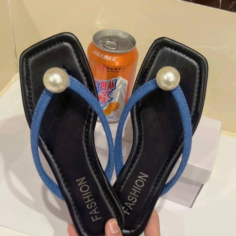 

Summer new toe square head flat bottom fashionable and comfortable lazy drag light casual flip-flops 42 небесно-голубой