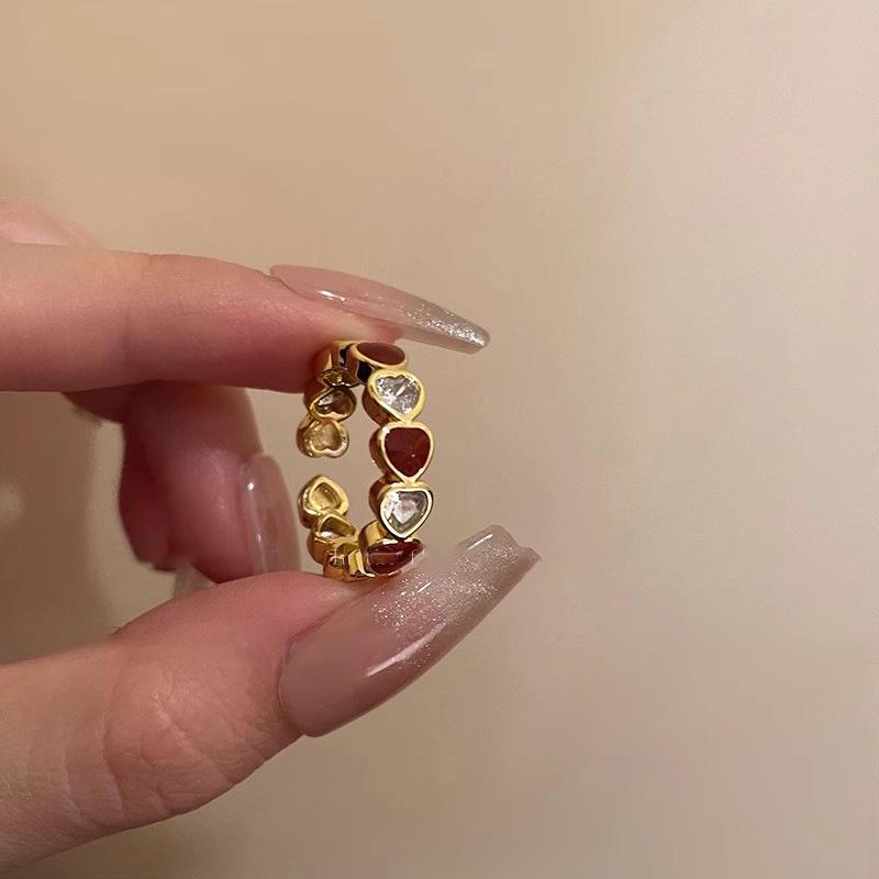 Vintage Drip Oil Heart Open Ring - Retro Fashion Versatile Jewelry