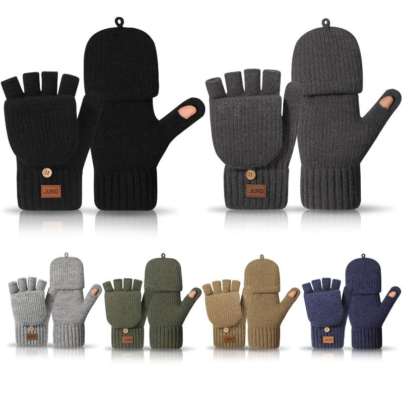 Thickened Half-finger Gloves Autumn and Winter Velvet Knitted Cold-proof and Warm Half-cut Writing Wool Leaking Finger Gloves