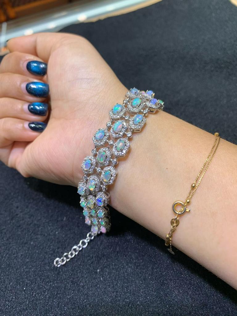 Luxury Natural White Opal Bracelet 925 Silver Good Quality Ethiopian Opal Gemstone 3*4mm for Women Party Birthday Jewelry Gift
