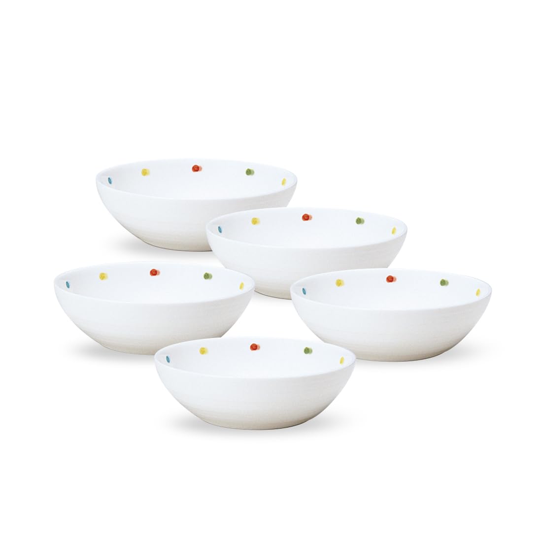 

NARUMI Dot Bowl and Plate 14cm Cute and Set of Side Plates and Salad Microwave and Dishwasher Gift Product Day+ Set, White, Casual, 5, Bowls, Safe,