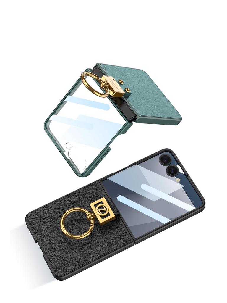Samsung Z Flip7 Ultra-Thin PU Leather Folding Case with Ring Buckle
