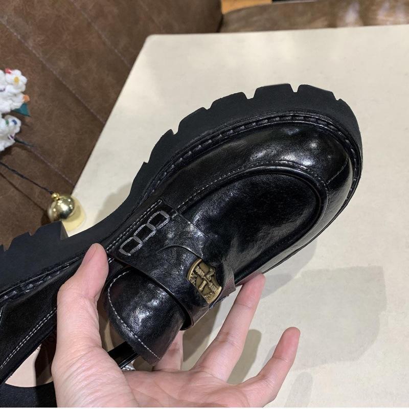 New inner height increase of 7CM gold coins British round head one-pedal lazy thick-soled loafer small leather shoes 3334