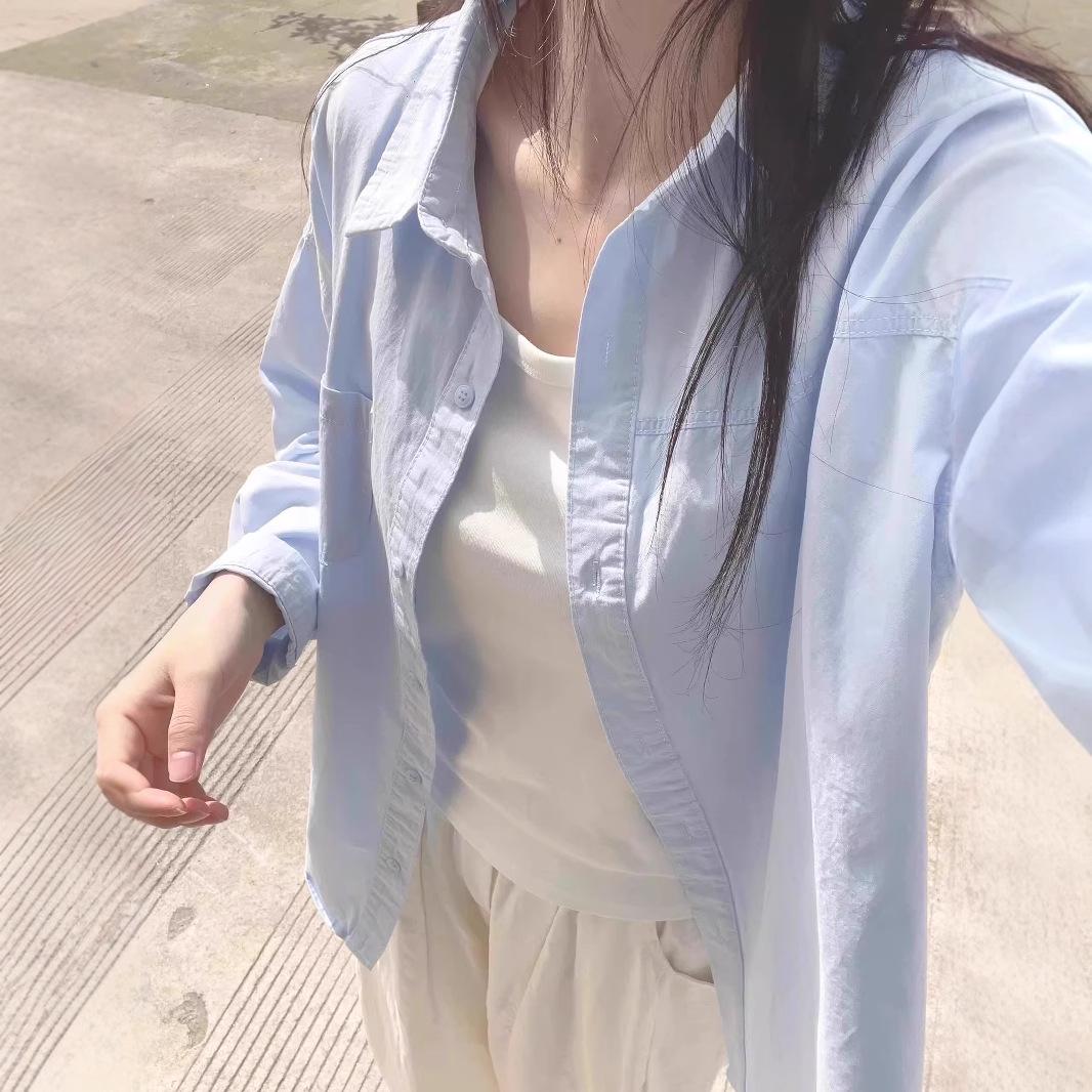 

Petite Women s 2025 Blue Retro Long-Sleeved Shirt for Spring & Autumn L