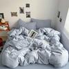 Washed Cotton Bedding Set Solid Color Brushed Bed Sheets Dorm Home
