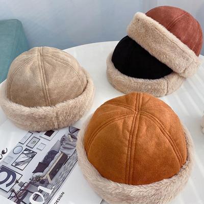 Plüsch Krempe Beanie Hut Frauen Männer Winter Alle-spiel Straße Vintage Warme Kältebeständig Hut Casual Outdoor Einfarbig Hut