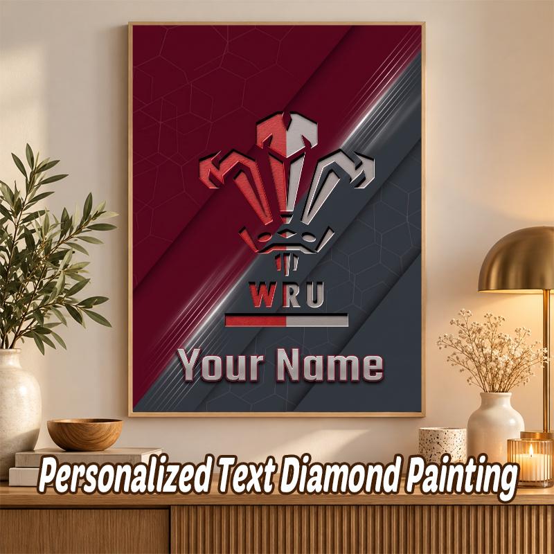 Wales Rugby Custom Name Text 5D Diamond Painting Kit DIY Full Drill Diamond Art Decoration