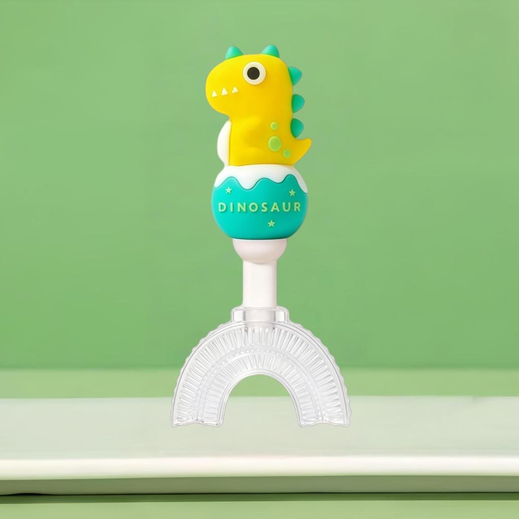 Children's U-Shape Toothbrush: Soft Silicone Bristles, Dinosaur Handle, Ages 1-12.