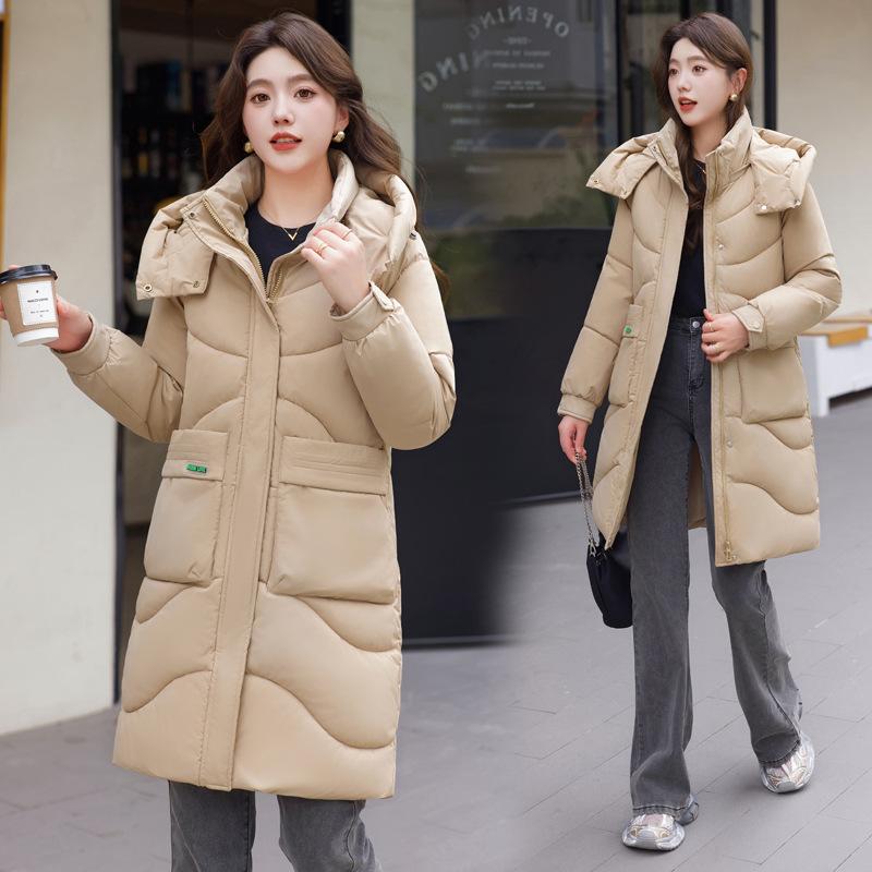 Down cotton jacket women's 2025 new winter mid-length style thickened hooded loose Korean cotton jacket versatile warm jacket
