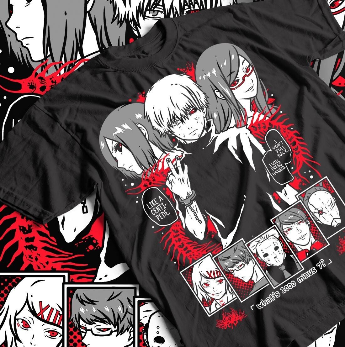 Tokyo Ghoul T-Shirt Ken Kaneki Manga Strip Horror Anime Tee Black Shirt XXXL
