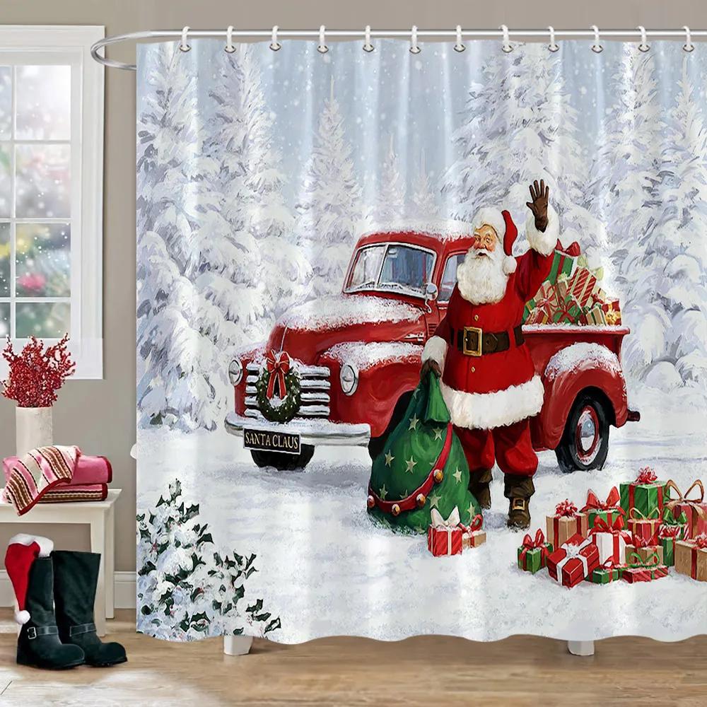 Weihnachts-Duschvorhang für Badezimmer, rustikaler Weihnachts-Bauernhaus-Duschvorhang, Vintage-Weihnachts-Duschvorhang für Wohnzimmer