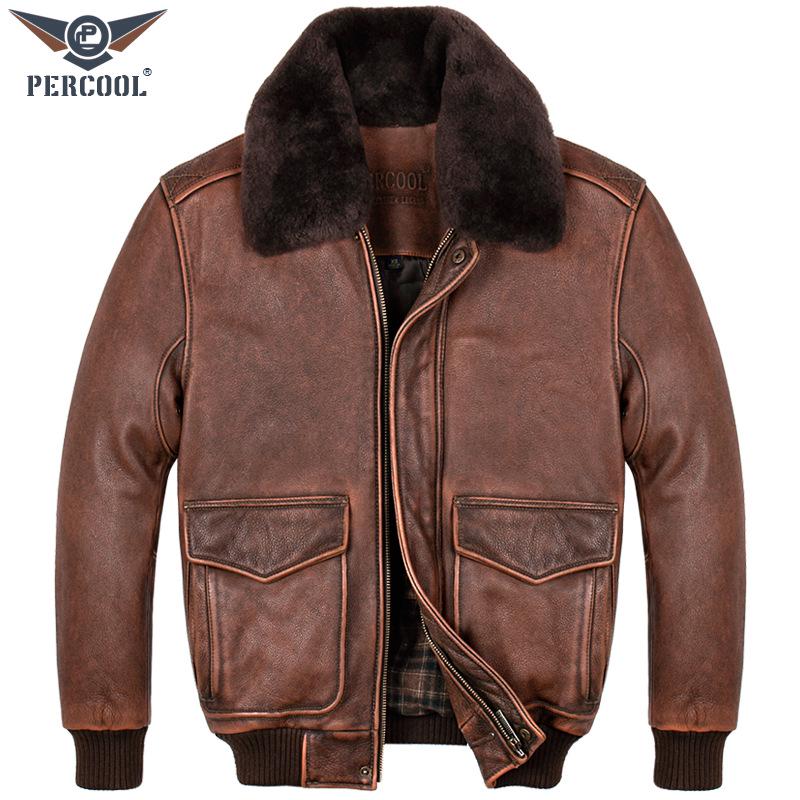Men's Genuine Leather Pilot Jacket - Thick Cowhide, Casual Large Size, Autumn/Winter Coat