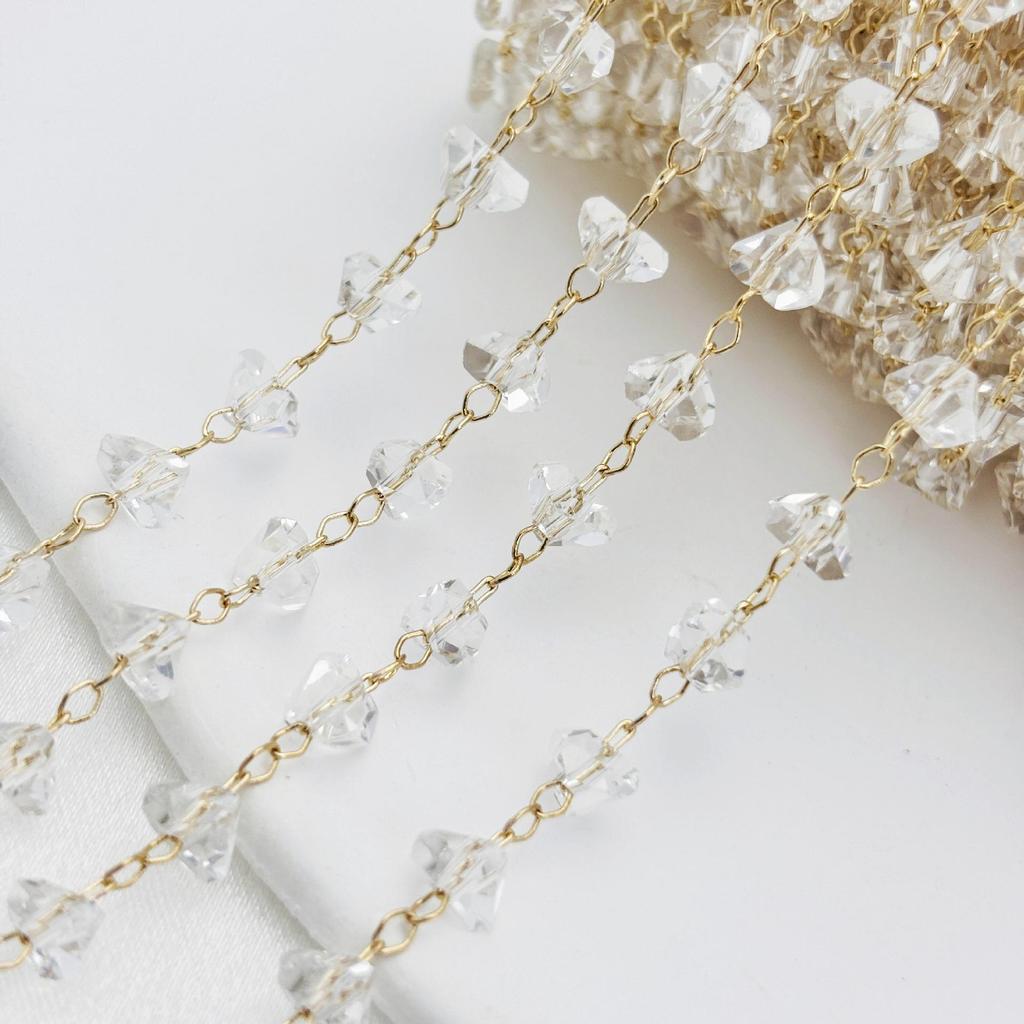 DIY Jewelry Supplies: 6mm Transparent Crystal & Color-Preserving Copper Chains for Necklace & Bracelet Making, In Six Colors