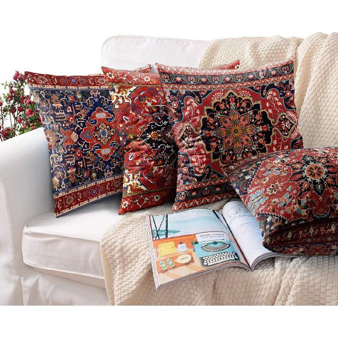 Britimes Throw Pillow Covers, Retro Tribal Ethnic Home Decor Set of 4 Pillow Cases, 18 X 18 Inches Sofa Cushion Couch Sofa Pillowcases Decorative