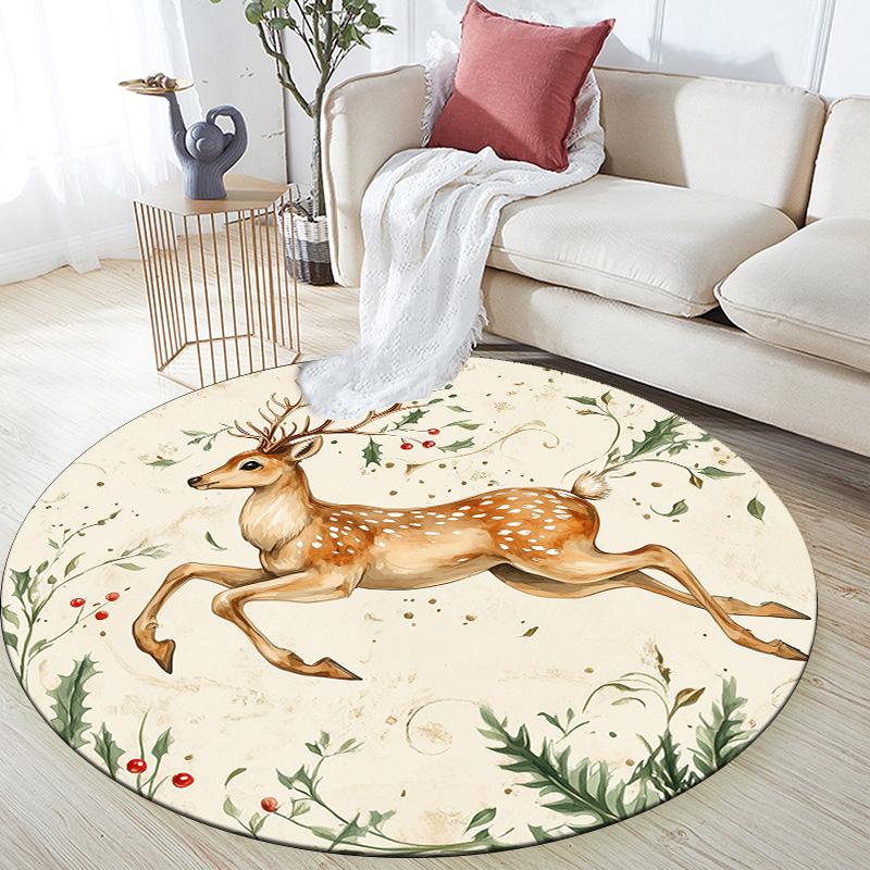 Laufendes Reh,Runder Teppich,Teppich für Wohnzimmer Schlafzimmer Sofa Spielzimmer Dekor,Rutschfeste Fußmatte