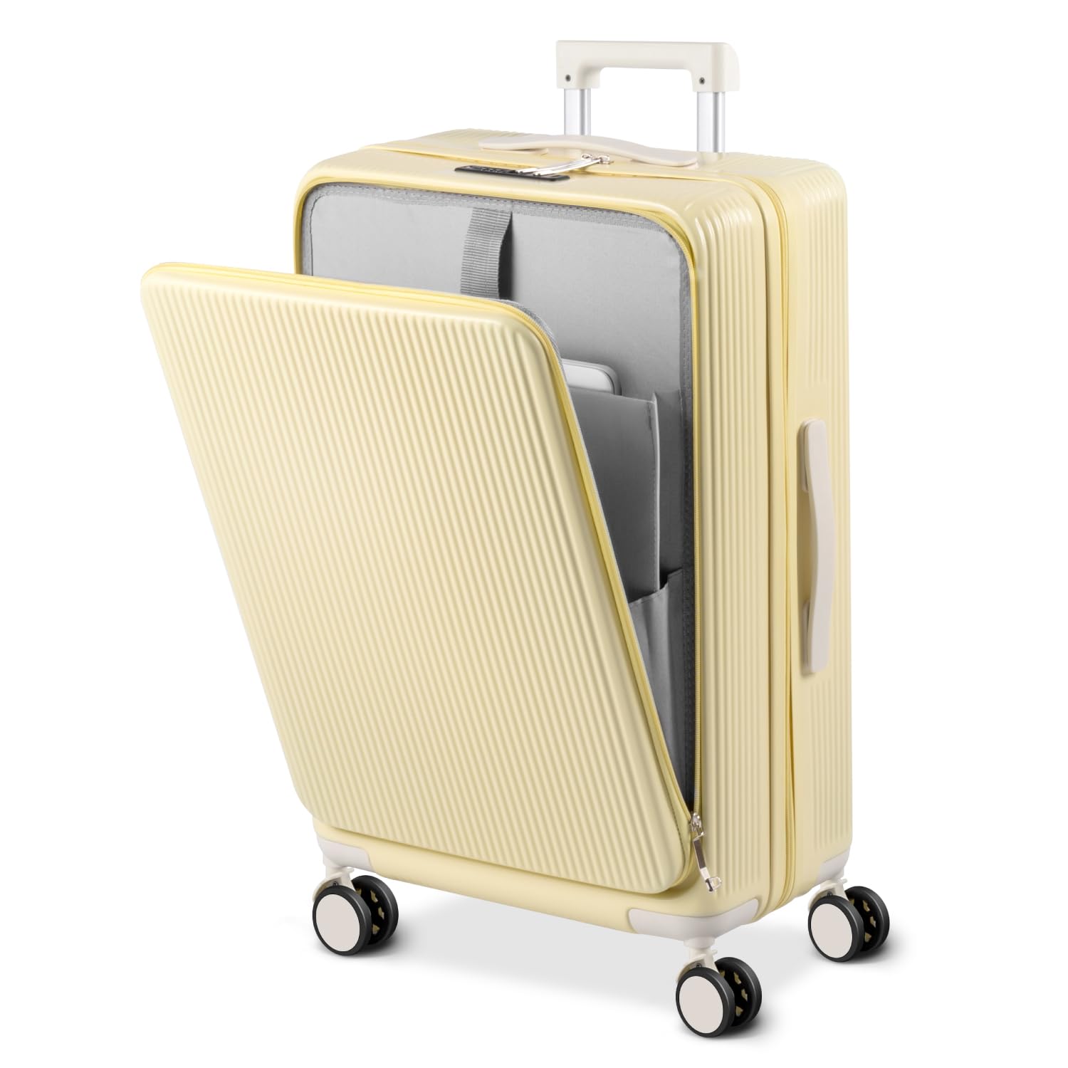 

Чемодан, чехол для переноски, сумка для переноски, открывается спереди, ударопрочный, большой емкости, большой сверхлегкий, тихий USB-порт, подстаканник, крючок для багажа, двойные ролики с жёлтый