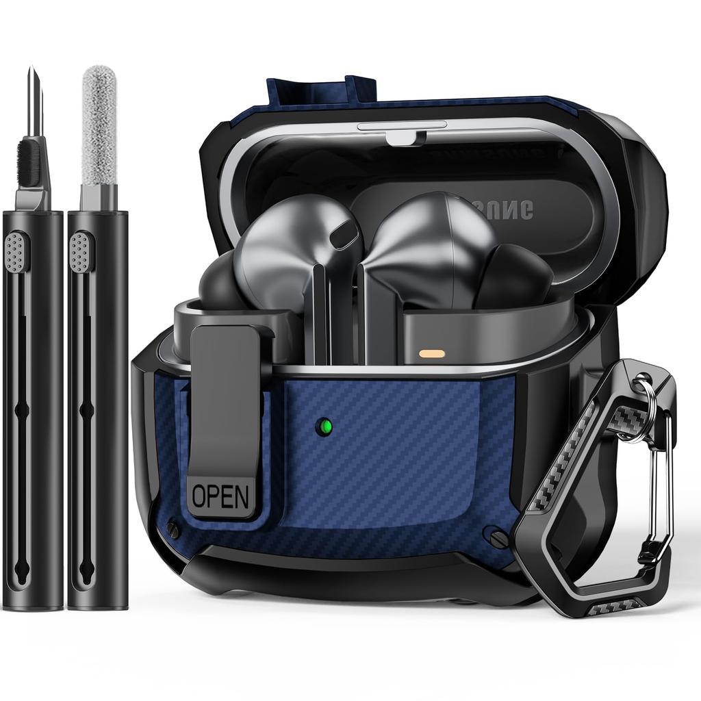 For Samsung Galaxy Buds 3 Pro/Buds 3 Case Cover with Secure Lock Clip Shockproof Protective Case with Carabiner & Cleaning kit